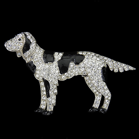 Trifari 'Alfred Philippe' Pave and Black Enamel Retriever or Spaniel Dog Pin