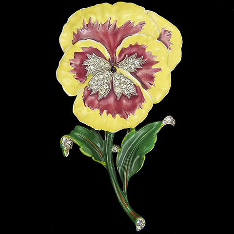 Trifari 'Alfred Philippe' 'Rue de la Paix' Purple and Yellow Pansy Pin Clip