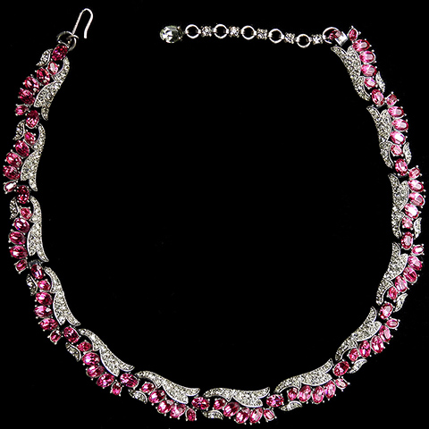 Trifari 'Alfred Philippe' Fuchsia Ruby and Black Diamond Floral Choker Necklace