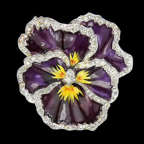 Trifari 'Alfred Philippe' Deco Pave and Enamel Purple Pansy Pin Clip