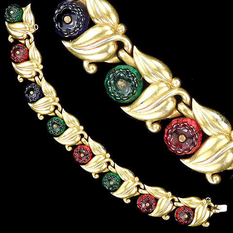 Trifari 'Alfred Philippe' 'Biarritz' Gold Leaves and Tricolour Shoebutton Fruit Salads Bracelet