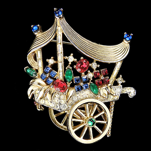 Trifari 'Alfred Philippe' 'Paris in the Spring' Gold and Multicolour Stones French Flower Cart Pin