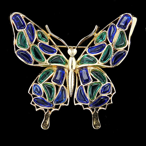 Trifari 'Alfred Philippe' 'Modern Mosaics' Emerald and Sapphire Poured Glass Butterfly Pin