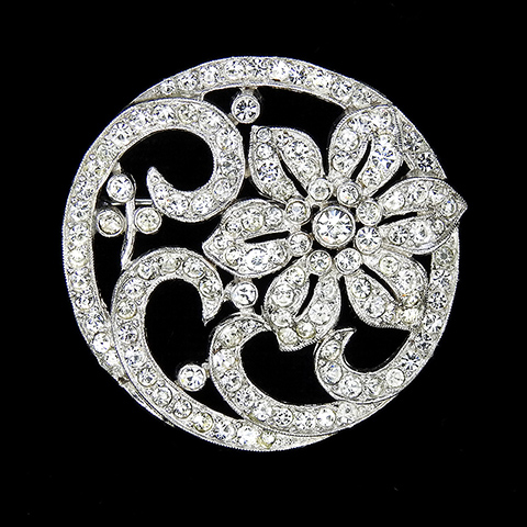Trifari 'Alfred Philippe' Pave Openwork Circular Floral Scene with Flower Pin