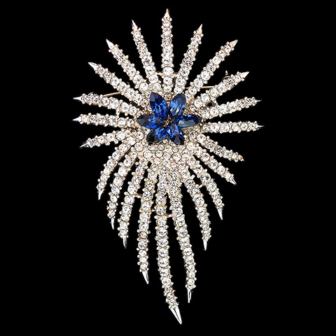 Trifari 'Alfred Philippe' 'Starflight' 'Fireworks' Sapphire and Diamante 'Star Burst' Pin