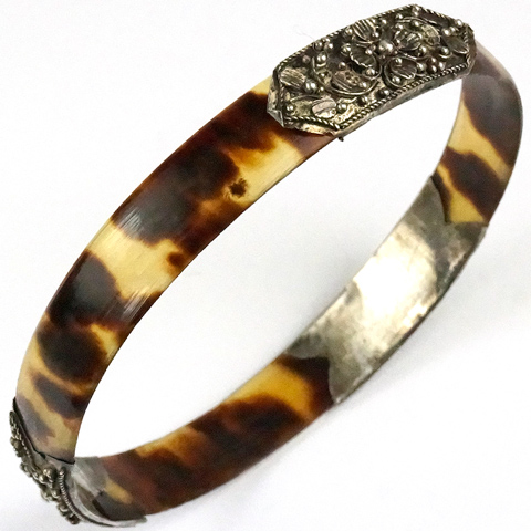 Victorian Silver and Real Tortoiseshell Bangle Bracelet